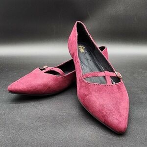 Fioni Pointed Toe Mary Jane Flats Womens 8.5 Burgundy Faux Suede Buckle Strap